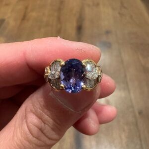 18K Yellow Gold Certified Tanzanite and Diamond Ring